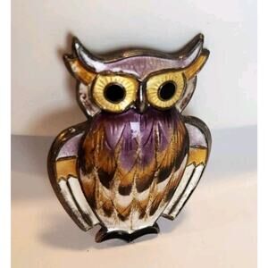 Rare Signed David Andersen Sterling Silver Guilloche Enamel Brooch OWL Norway